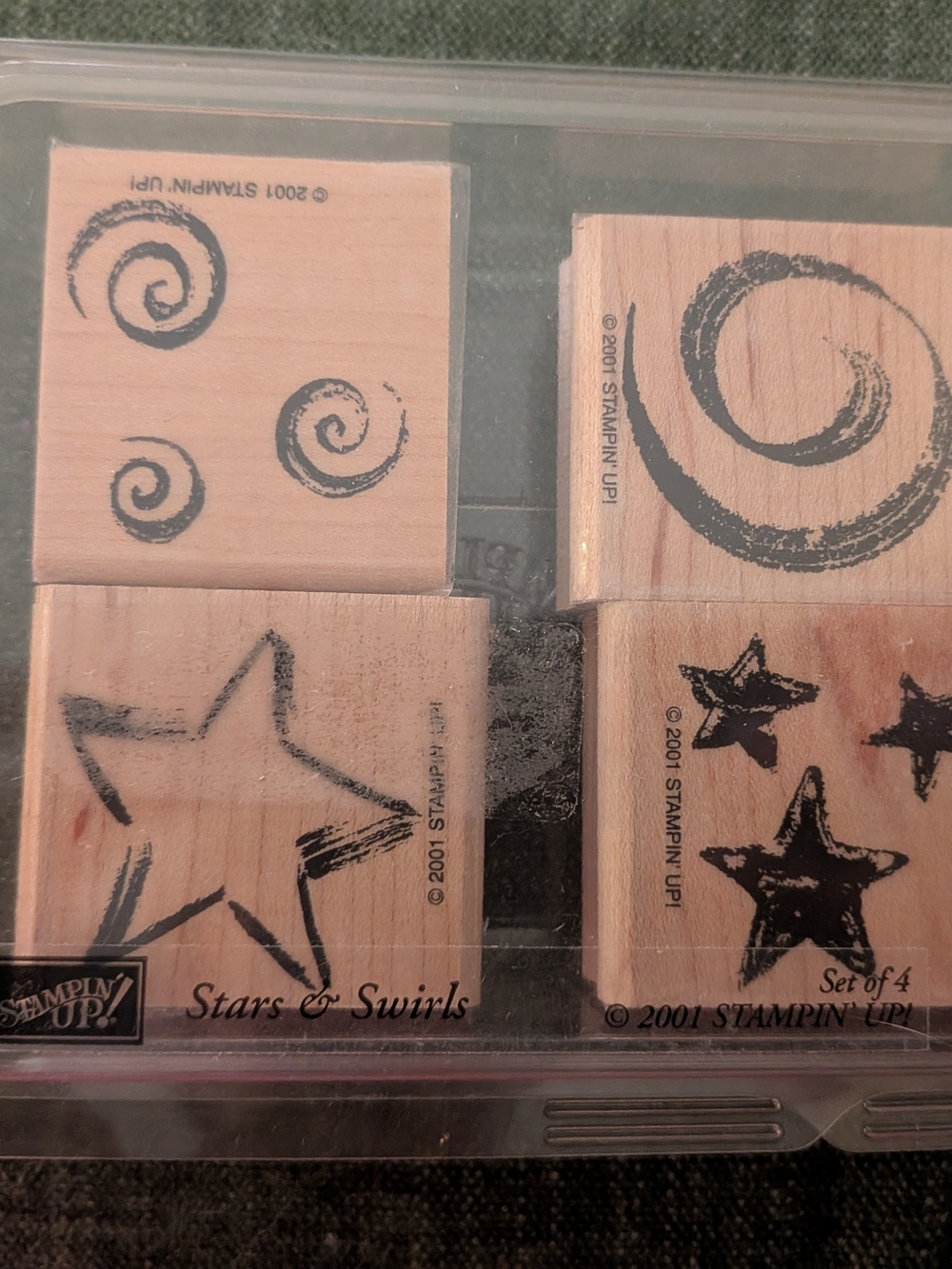 Stampin Up 2001 Stars and Swirls Wood Stamps Set Of 4 Scrapbook Craft Decor
